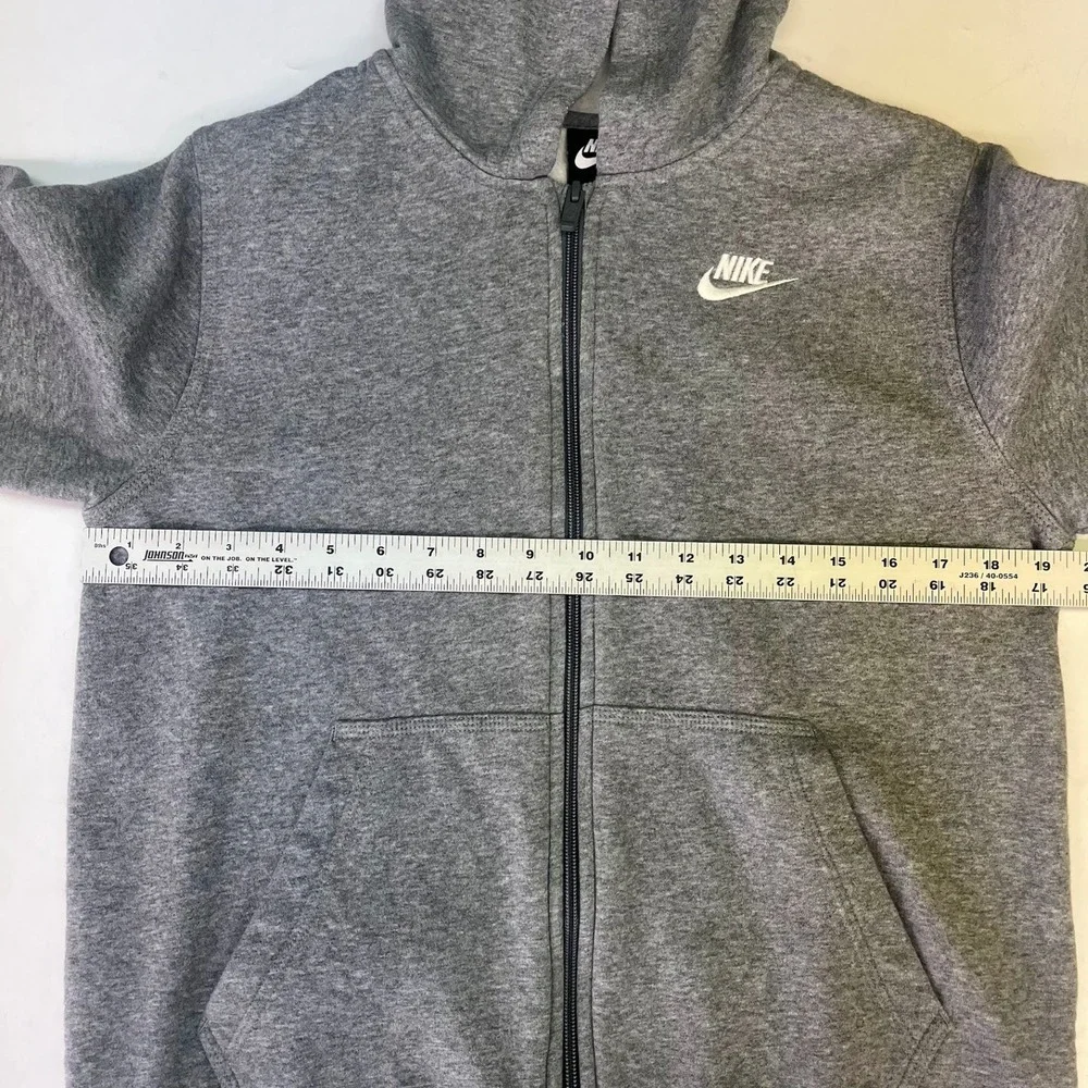 Nike Kids Full Zip Hoodie Heather Gray‎ Fleece Sweatshirt Embroidered Logo